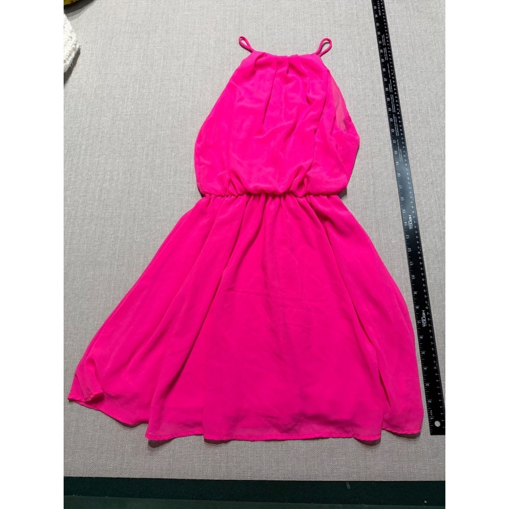 Lulus Neon Pink Chiffon Halter Mini Dress Keyhole Back XS
